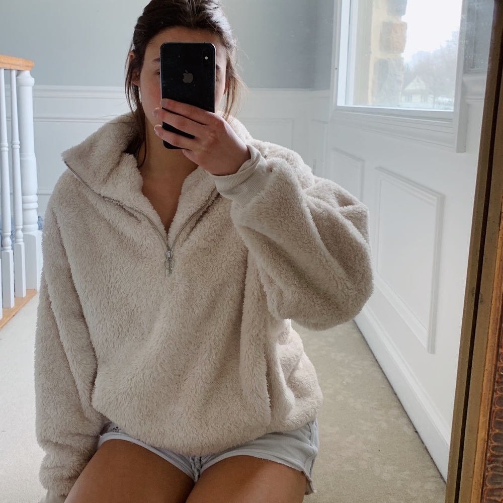 Express One Eleven White Fluffy Quarter Zip